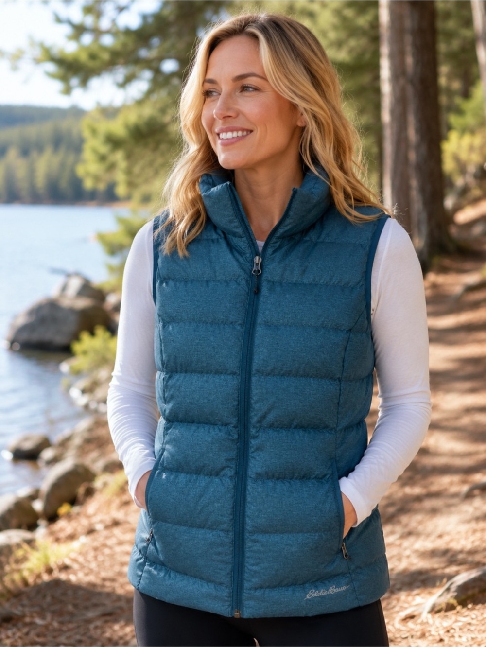 Eddie Bauer women’s  cirruislite Teal Packable Down Vest EB650 Large